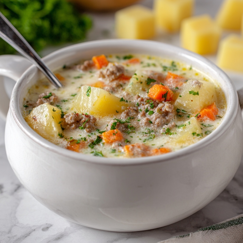 Easy Slow Cooker Cheeseburger Soup Recipe - Recipe Image