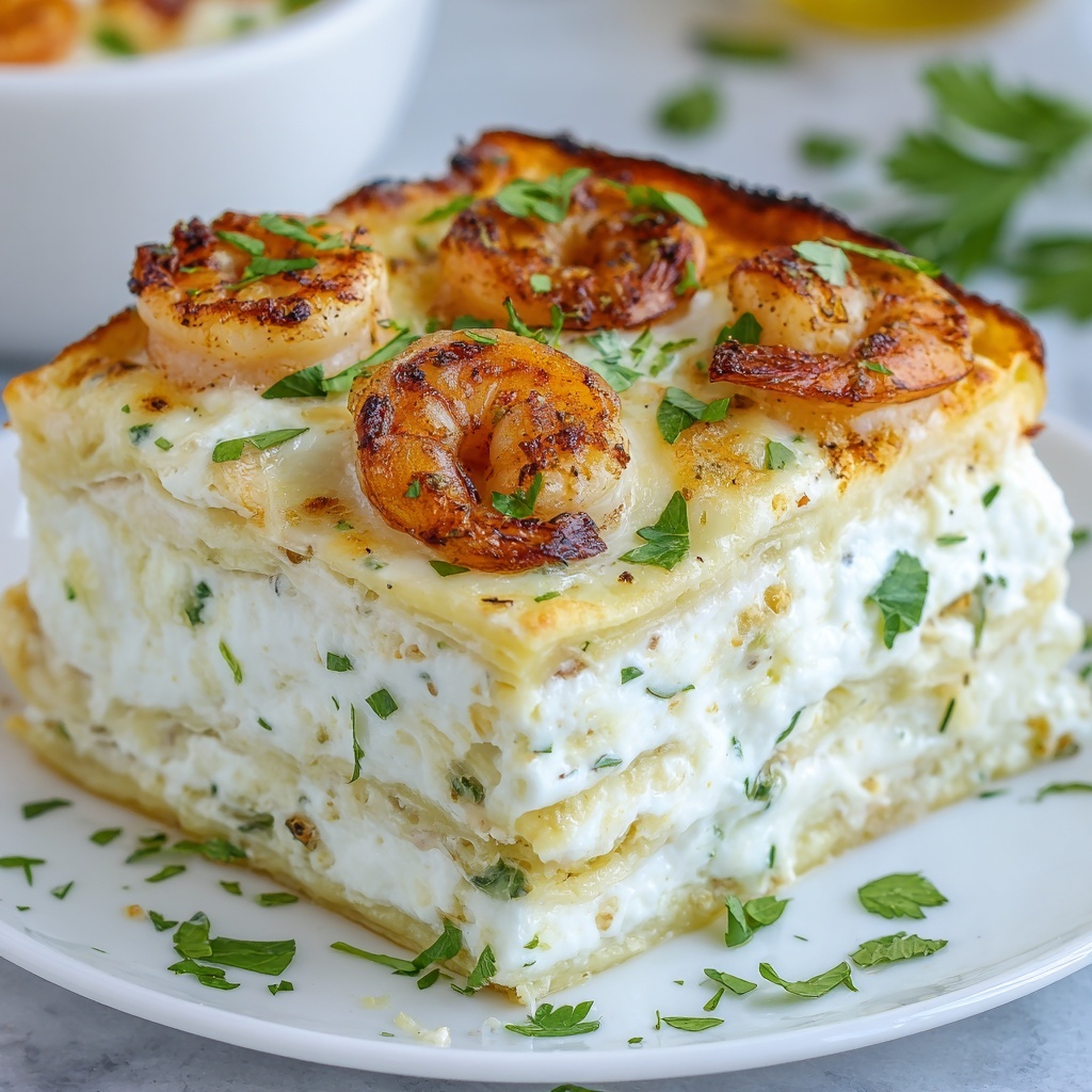 Garlic Butter Shrimp Scampi Lasagna Recipe - Recipe Image