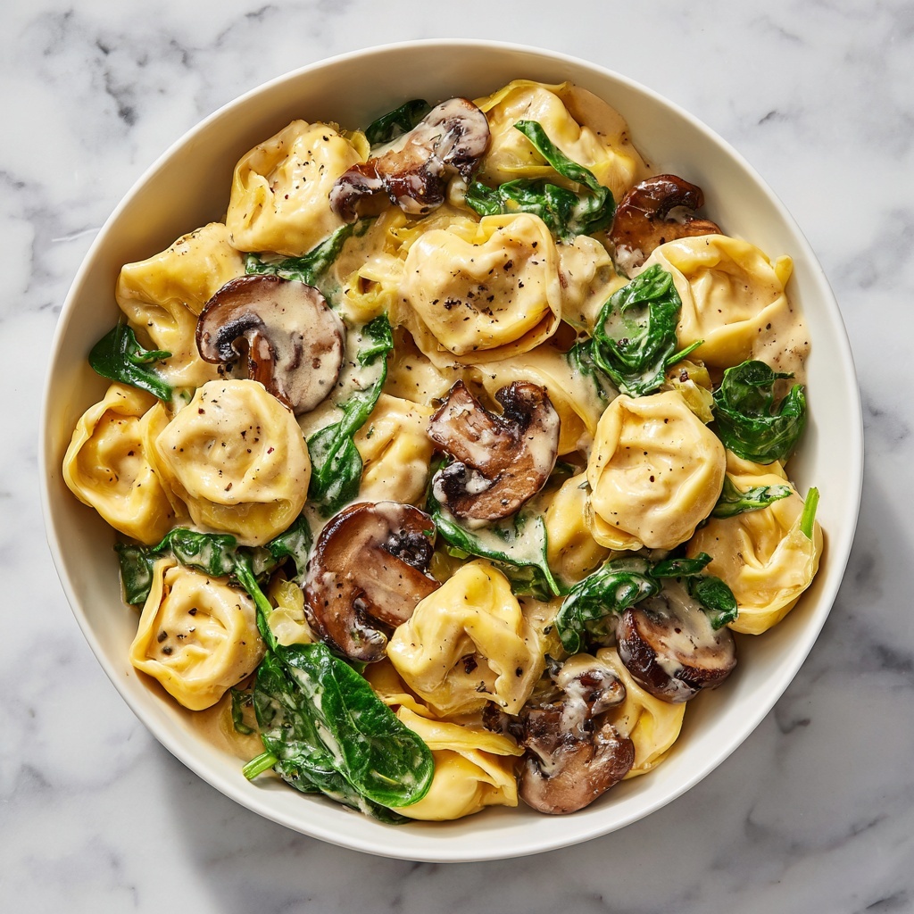 Creamy Spinach Mushroom Tortellini with Caramelized Onions Recipe - Recipe Image