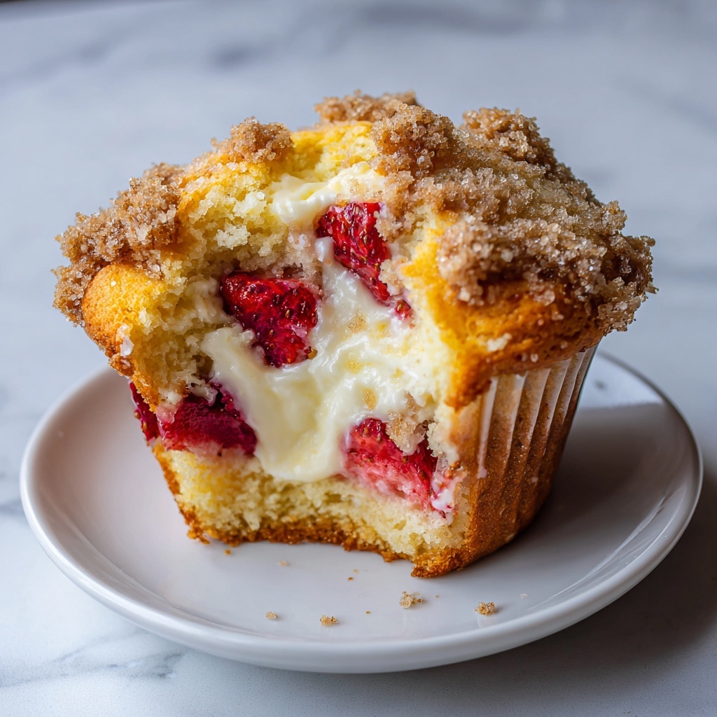 Strawberry Cream Cheese Breakfast Muffins with Fresh Strawberries Recipe - Recipe Image