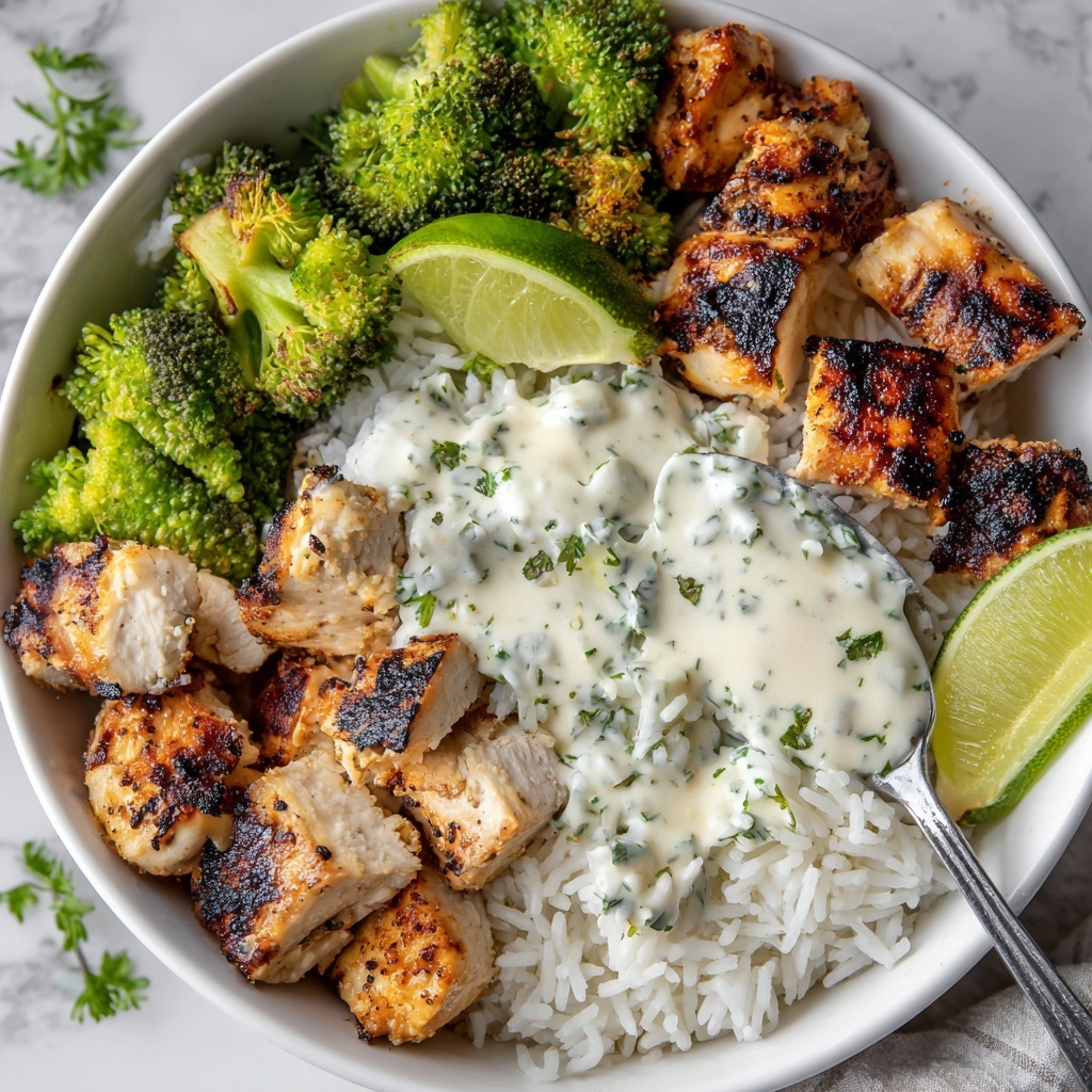 Grilled Chicken & Broccoli Bowls with Creamy Garlic Sauce Recipe - Recipe Image