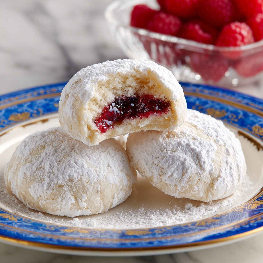 Raspberry-Filled Almond Snow Cookies Recipe - Recipe Image