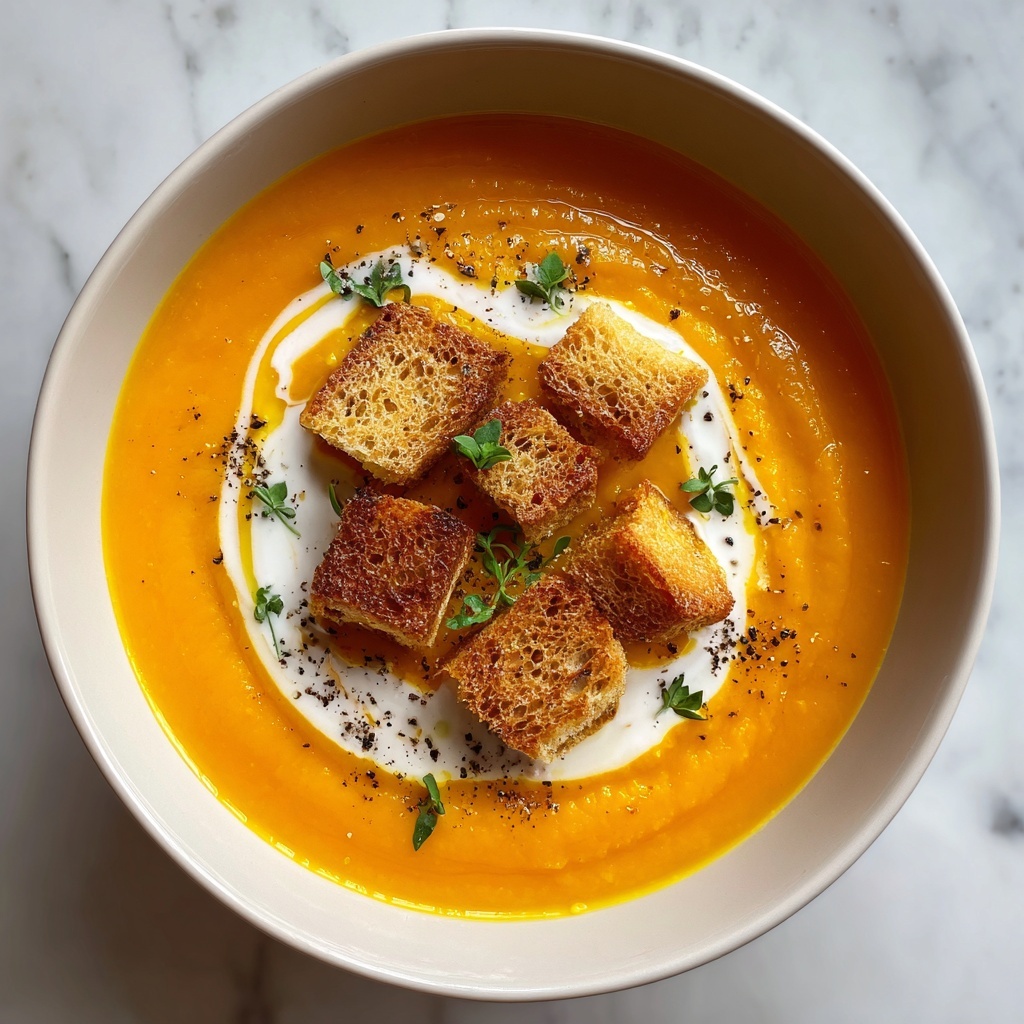 Creamy Butternut Squash Soup with Garlic Herb Croutons Recipe - Recipe Image