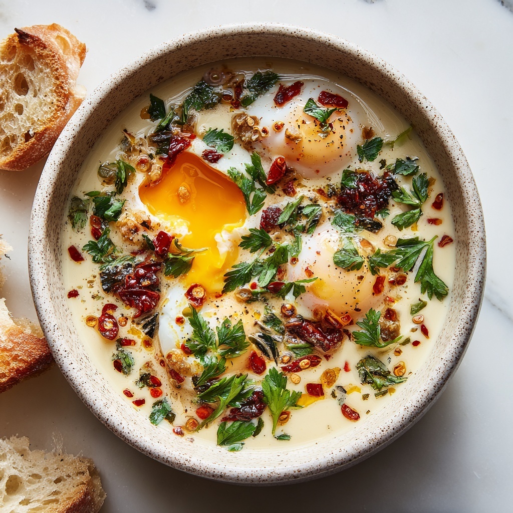 Turkish Eggs with Creamy Herbed Yogurt and Spiced Butter Sauce Recipe - Recipe Image