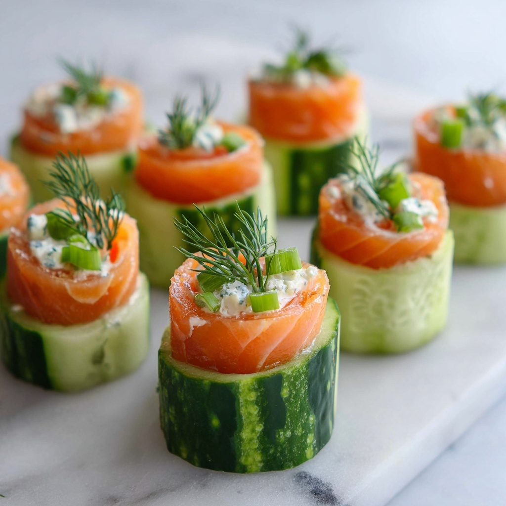 Delicious Cucumber Slices with Smoked Salmon Hearts Recipe - Recipe Image