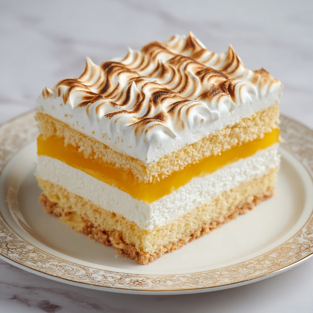 Lemon Cake with Fluffy Meringue Layers Recipe - Recipe Image