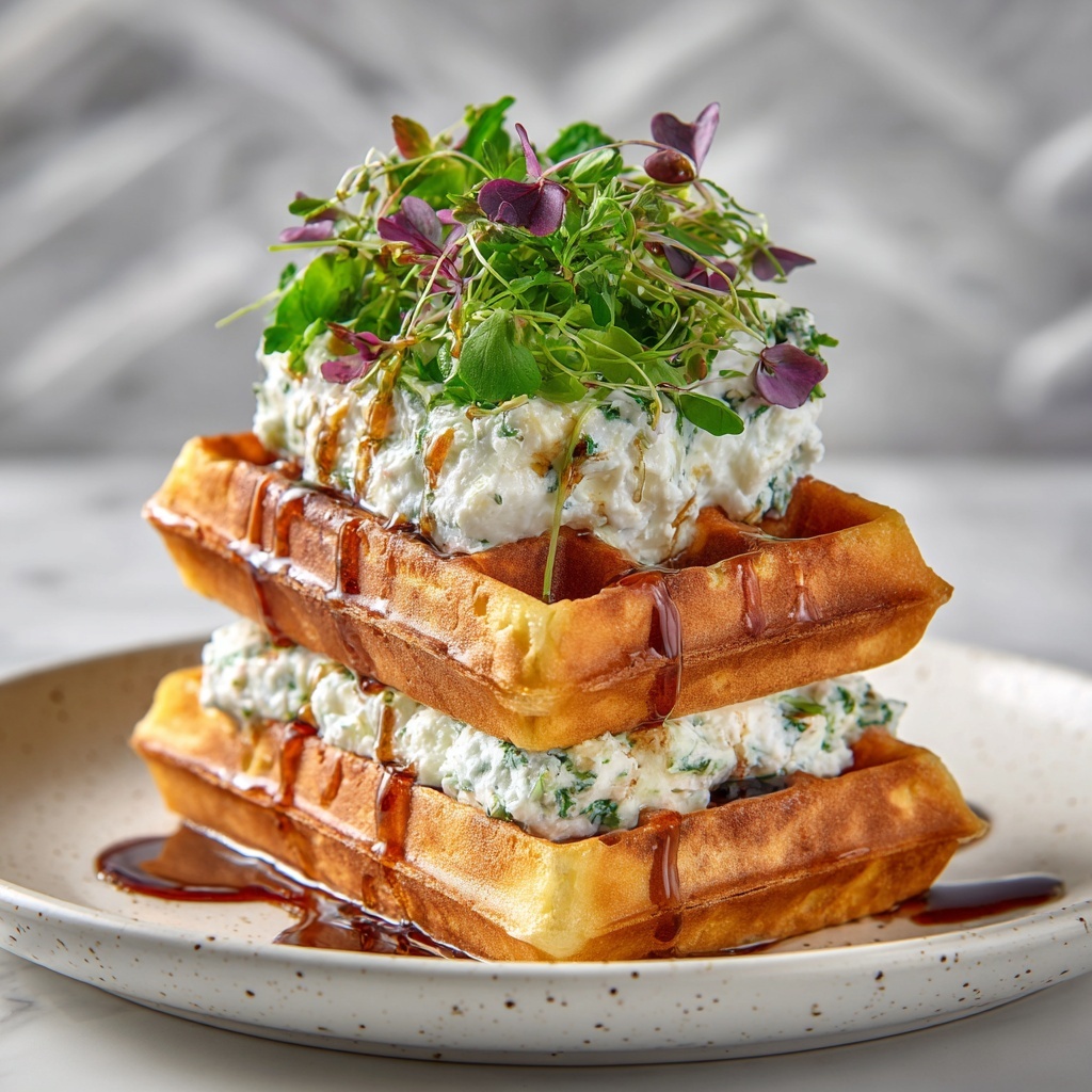 Savory Parmesan Waffle Sandwiches with Basil Ricotta Mousse Recipe - Recipe Image