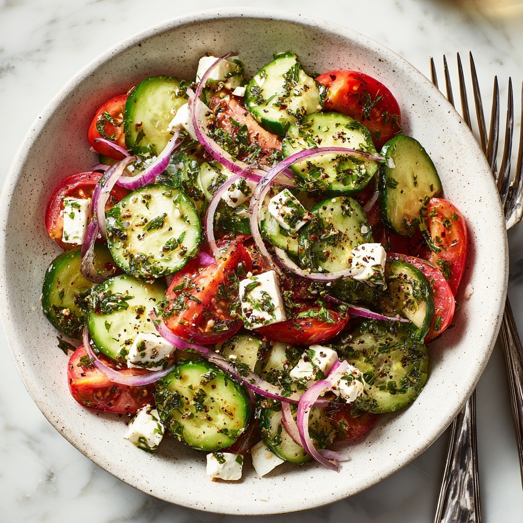 Zesty Greek Cucumber Salad with Fresh Herbs for Summer Bliss Recipe - Recipe Image
