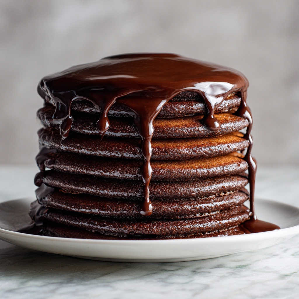 Irresistible Fluffy Chocolate Pancakes with Ganache Delight Recipe - Recipe Image