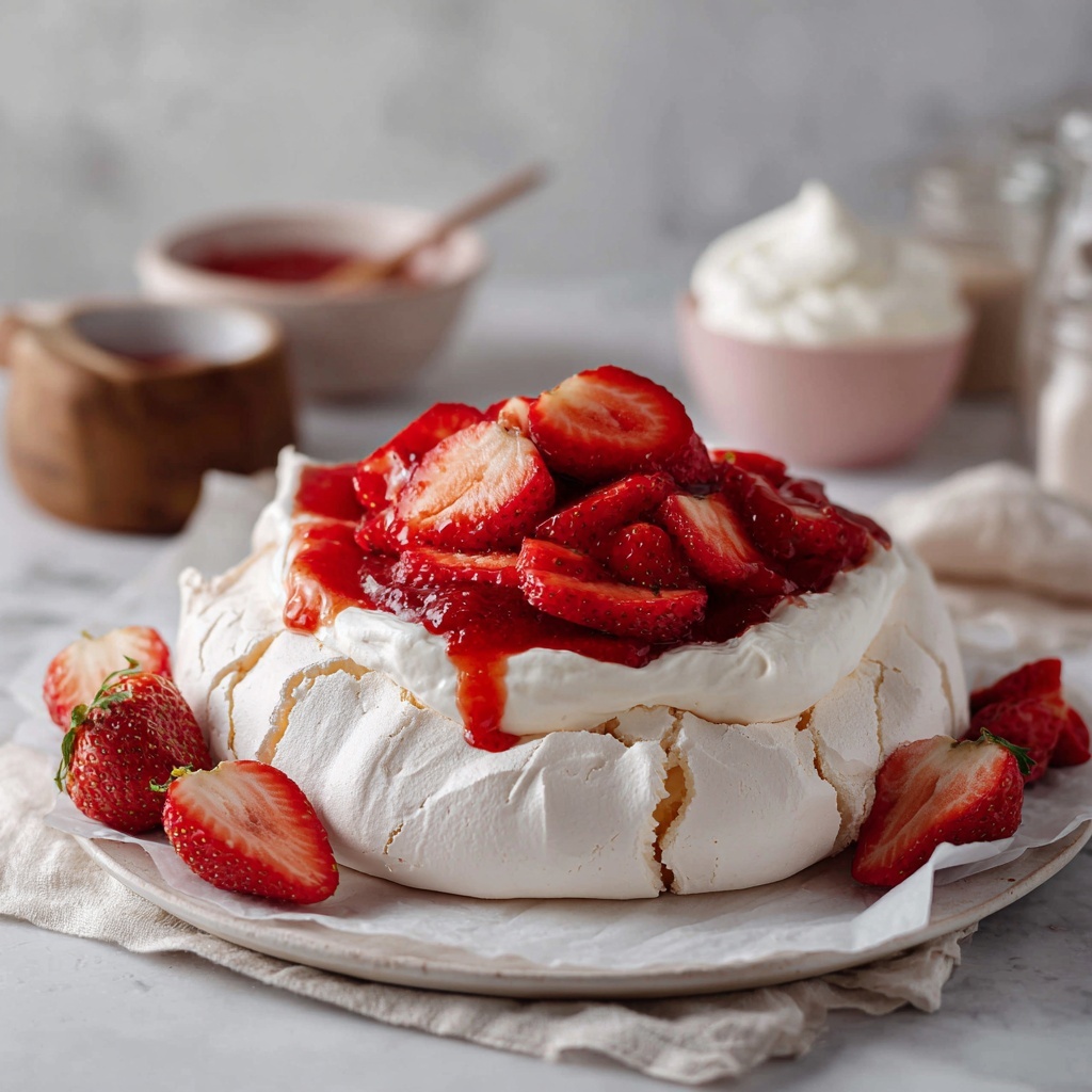 Vegan Pavlova with Strawberry Topping Recipe - Recipe Image