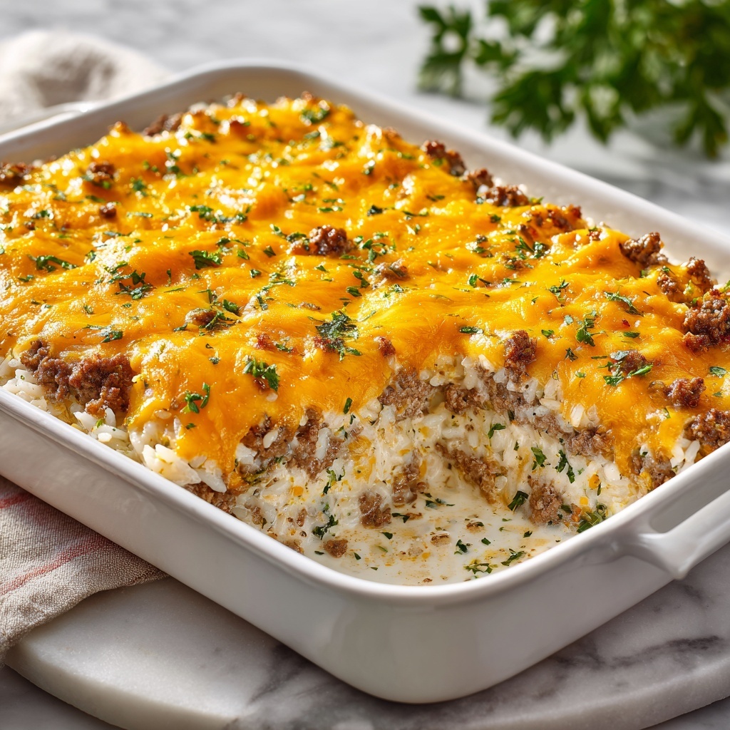 Cheddar-Crusted Ground Beef and Rice Casserole Recipe - Recipe Image