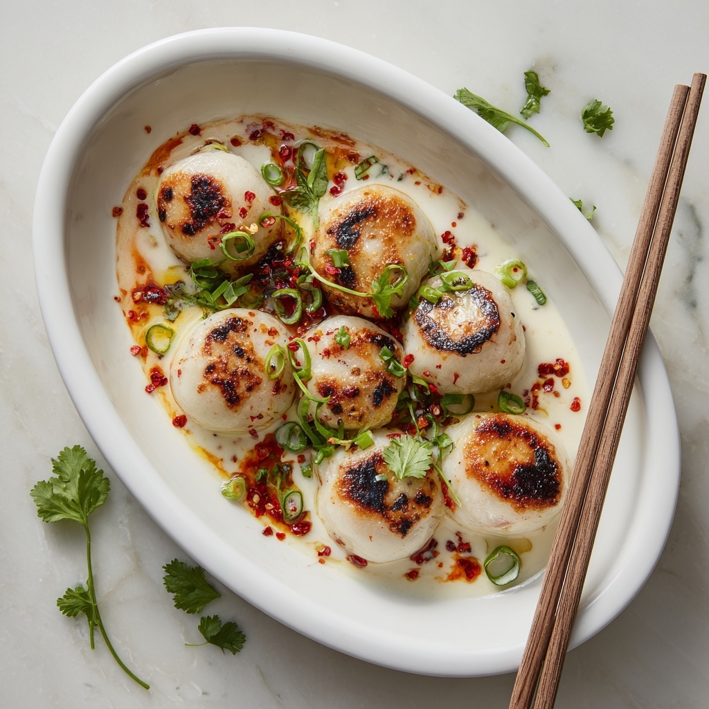 Baked Dumplings in Spicy Coconut Curry Sauce Recipe - Recipe Image