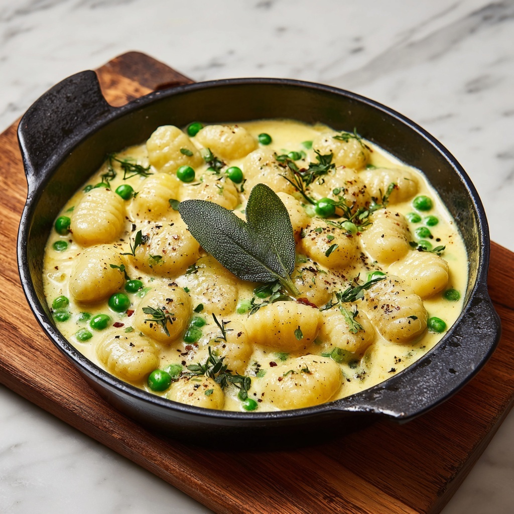 Gnocchi with Creamy Sage and Pea Sauce Recipe - Recipe Image