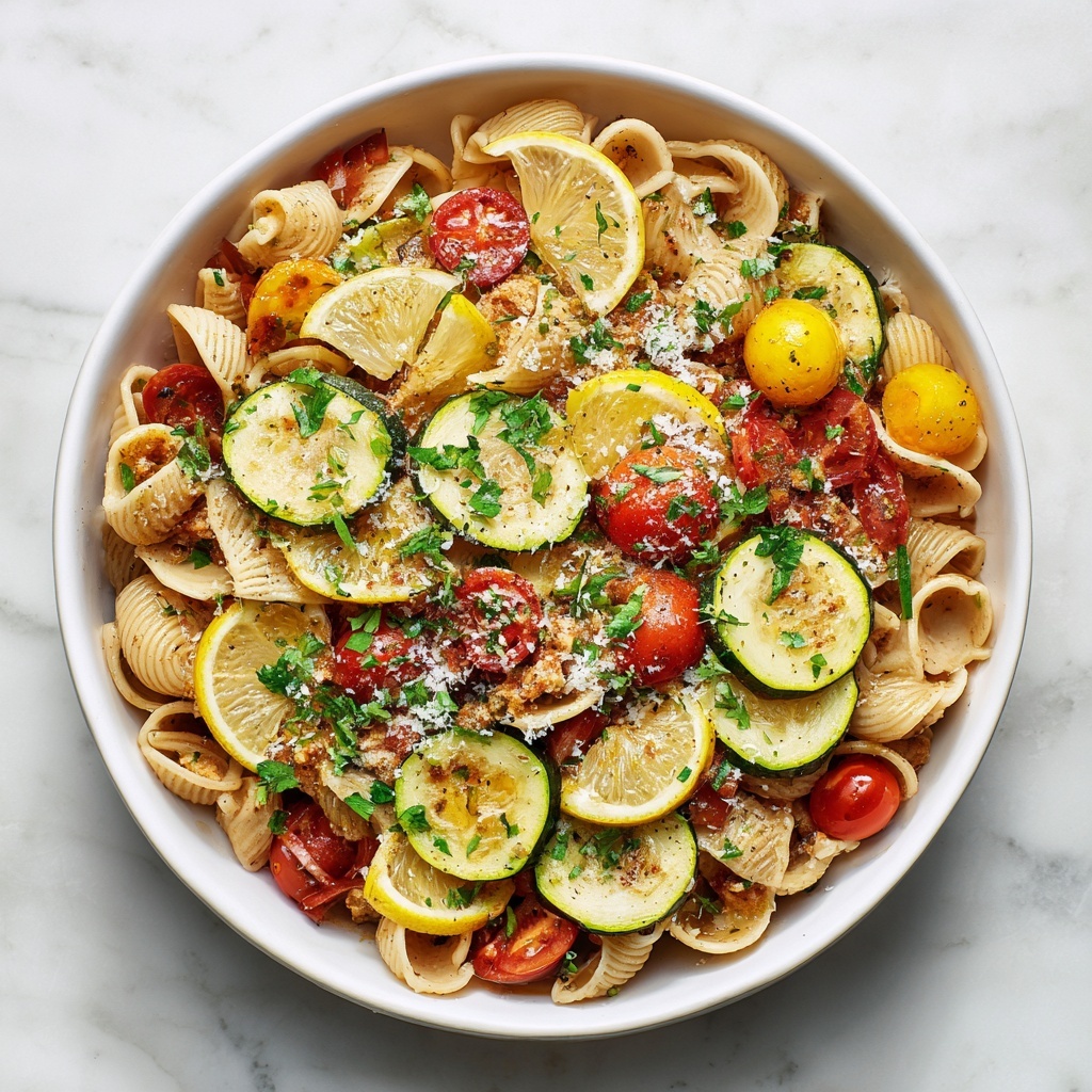 Lemon Butter Pasta with Veggies and Fresh Basil Recipe - Recipe Image