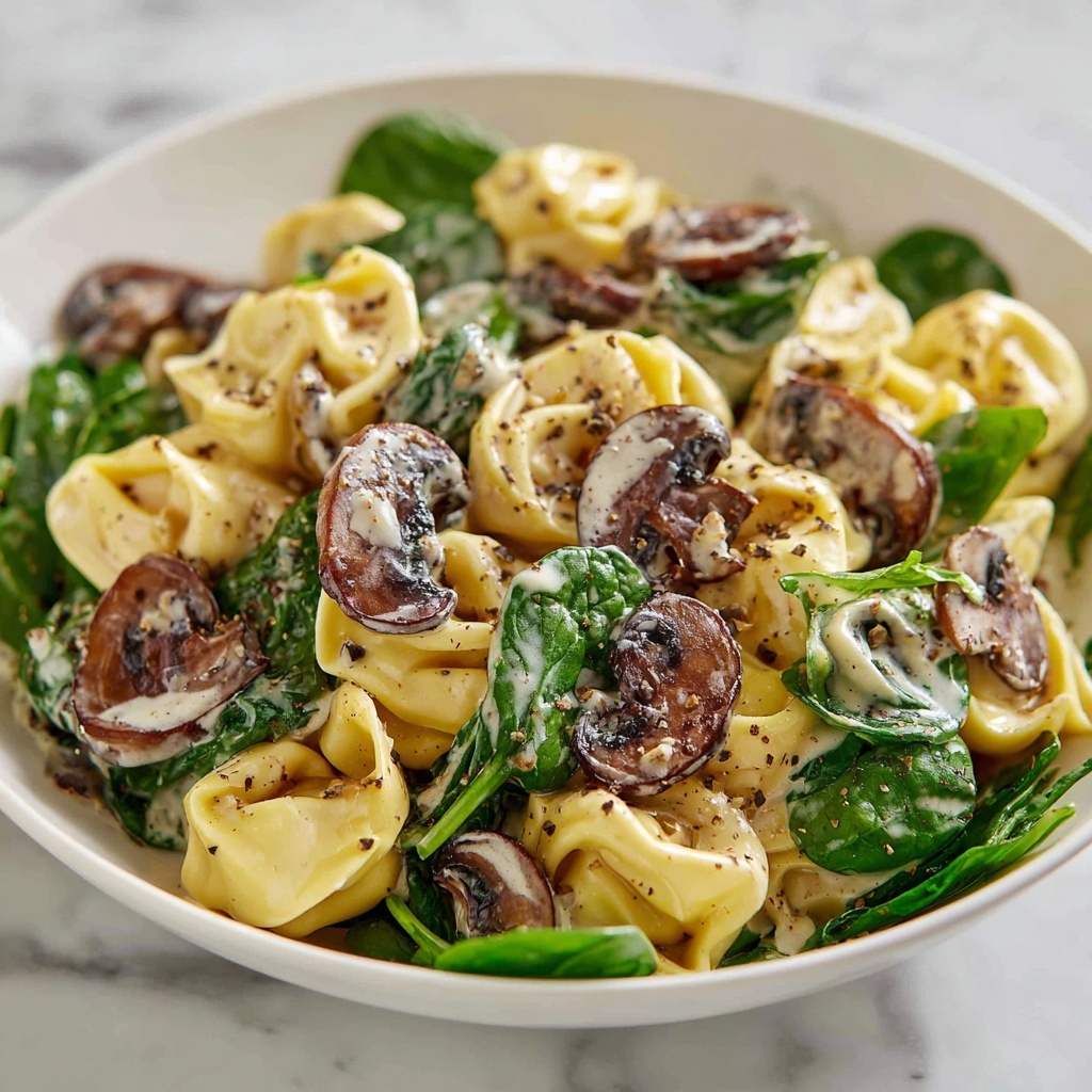 Creamy Spinach Mushroom Tortellini with Caramelized Onions Recipe - Recipe Image