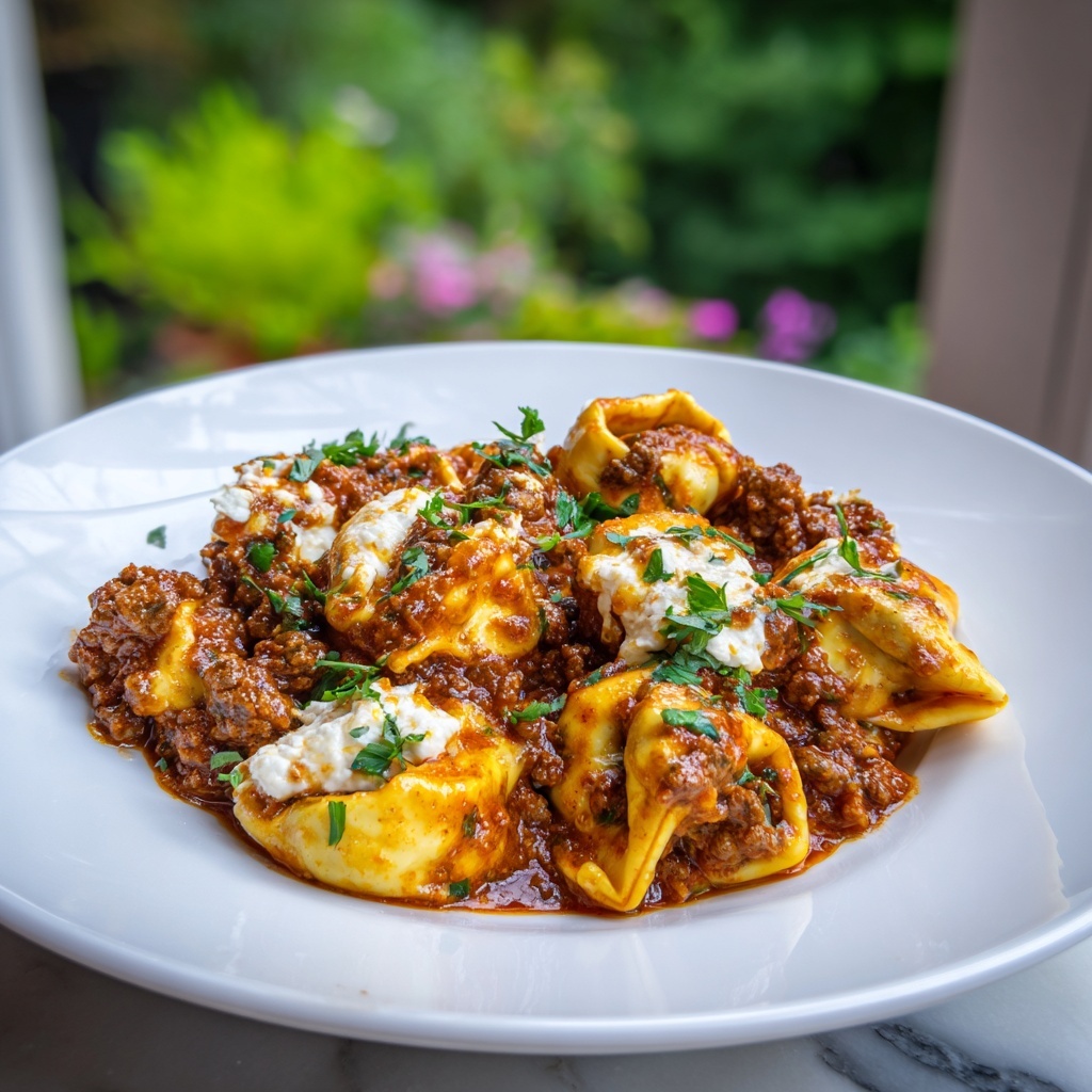 Cheesy Beef Tortellini Enchilada Casserole Recipe - Recipe Image