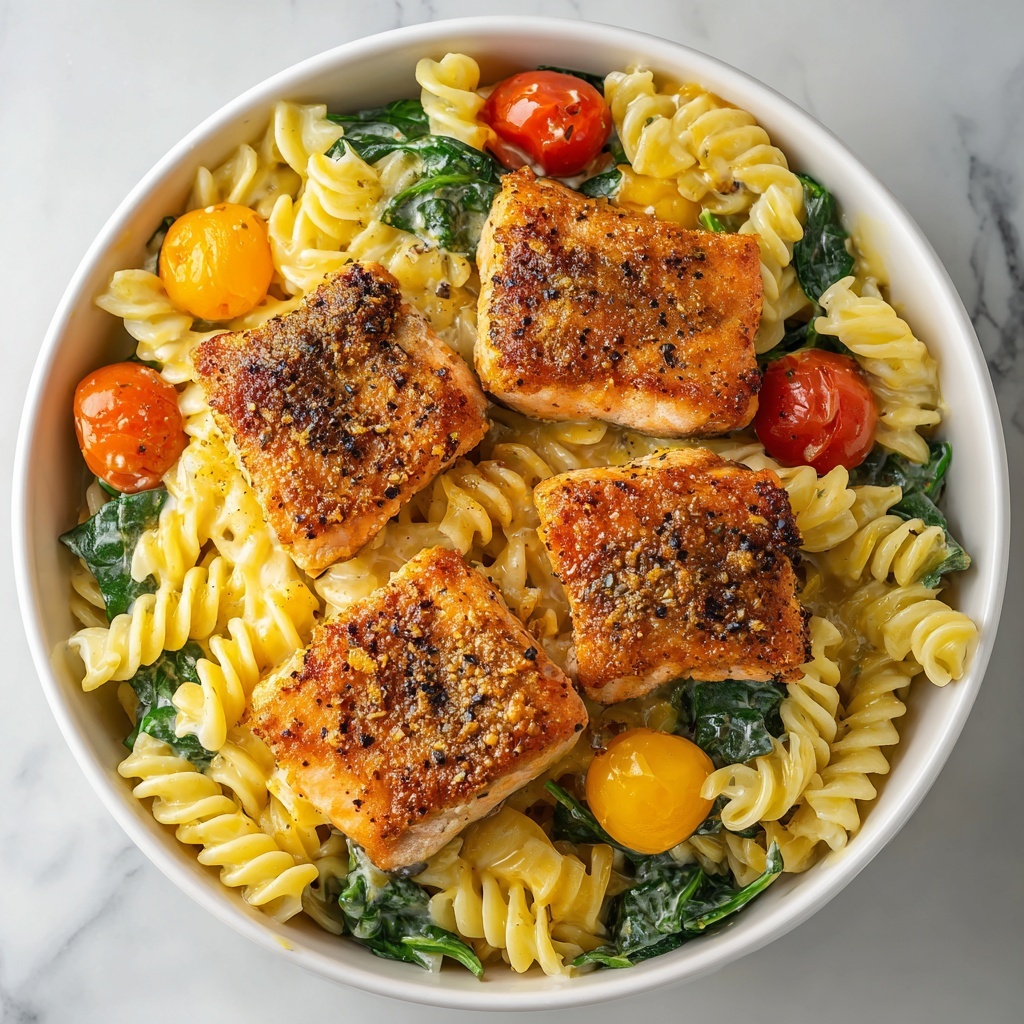 Healthy Creamy Tuscan Salmon Pasta Recipe - Recipe Image