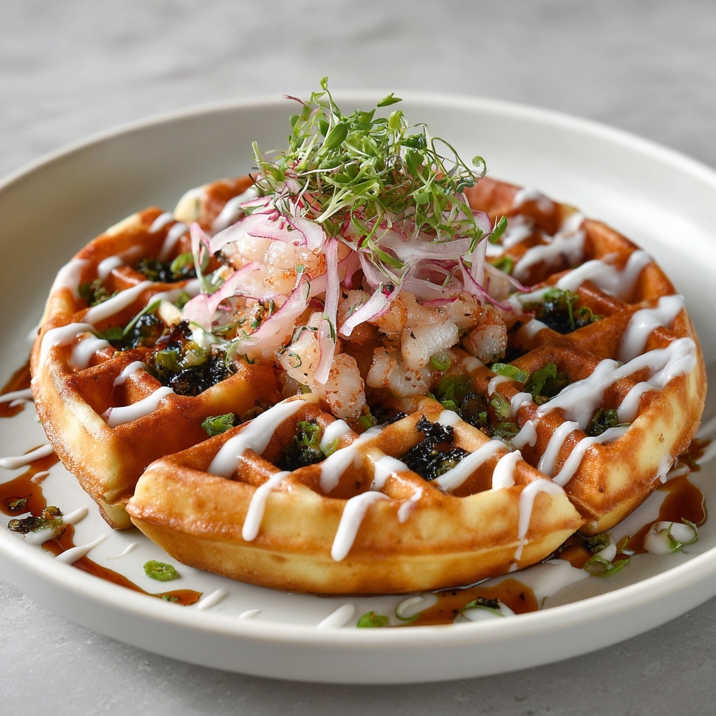 Osaka Okonomiyaki Waffles: A Crispy Japanese Savory Twist Recipe - Recipe Image