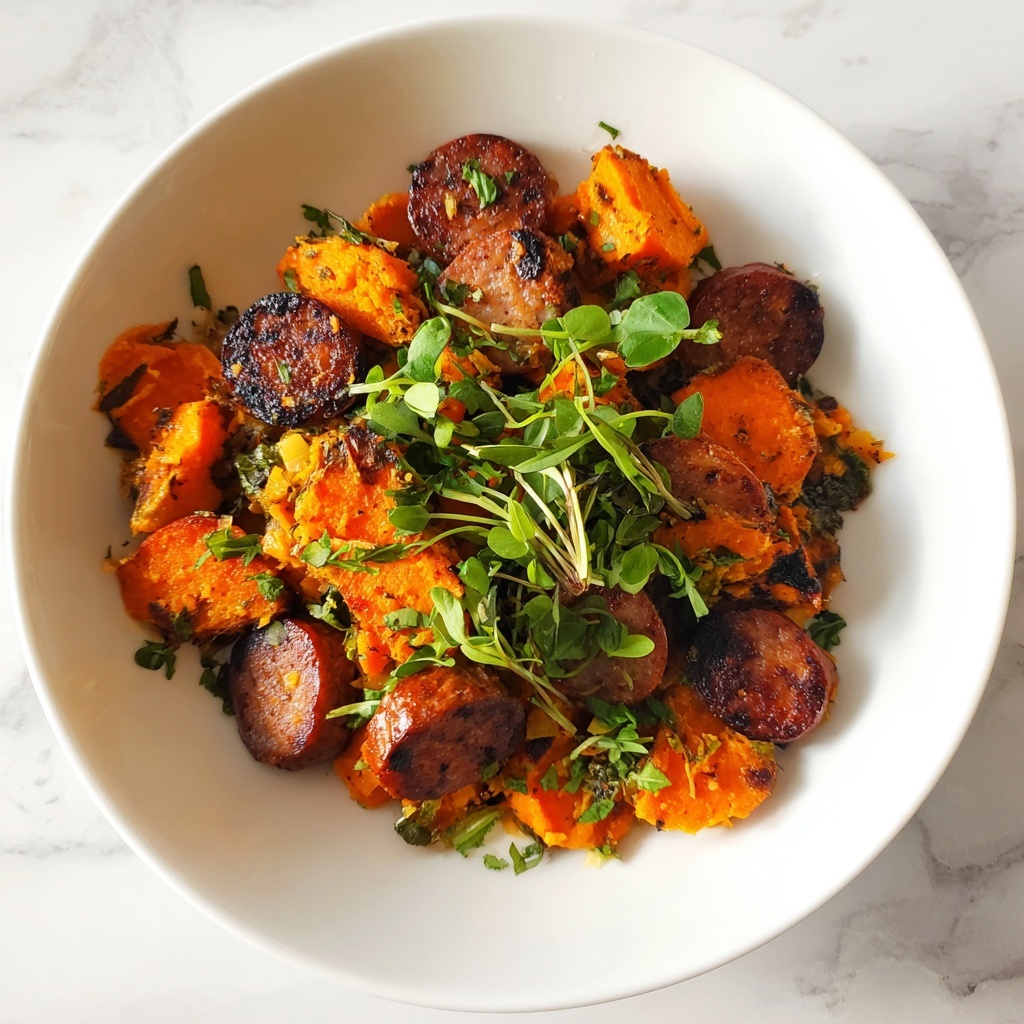 Sausage and Sweet Potatoes with Honey Garlic Sauce Recipe - Recipe Image