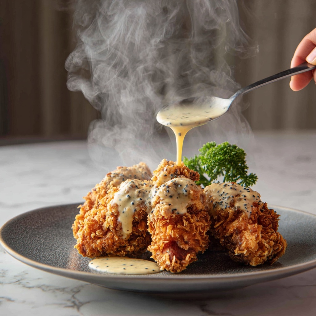 Crispy Fried Chicken with Creamy Homemade Gravy Recipe - Recipe Image