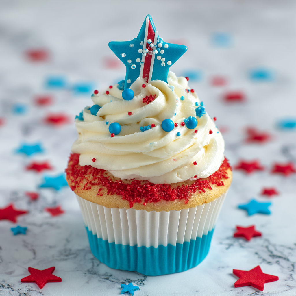 Red, White, and Blue Patriotic Layered Cupcakes for Summer Fun Recipe - Recipe Image