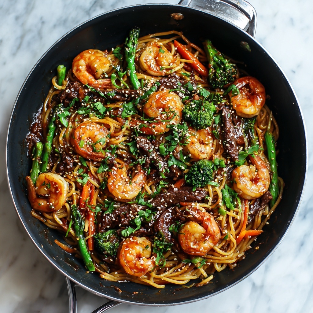 Shrimp Teriyaki Steak Noodles Recipe - Recipe Image