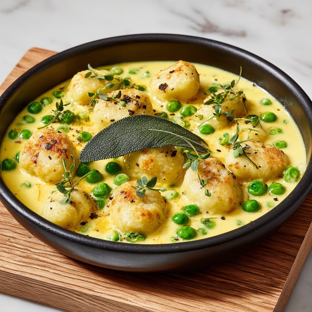 Gnocchi with Creamy Sage and Pea Sauce Recipe - Recipe Image