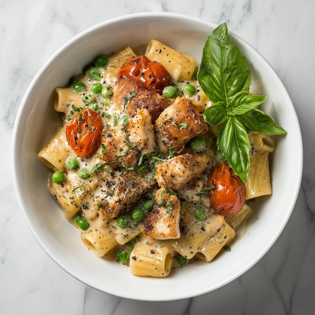 Creamy Chicken and Pea Carbonara Pasta Recipe - Recipe Image