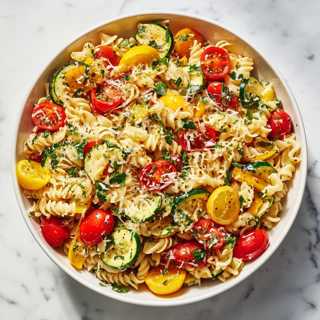 Lemon Butter Pasta with Veggies and Fresh Basil Recipe - Recipe Image