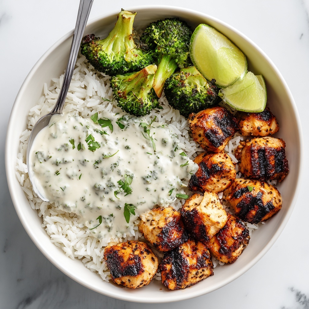 Grilled Chicken & Broccoli Bowls with Creamy Garlic Sauce Recipe - Recipe Image
