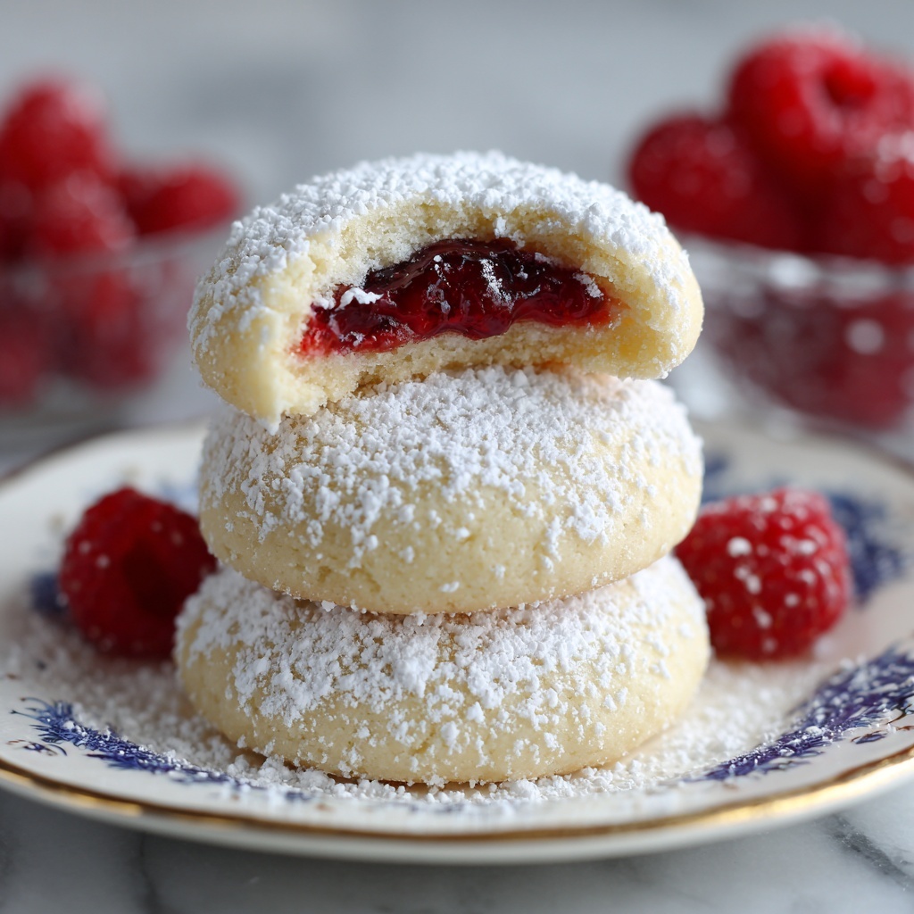 Raspberry-Filled Almond Snow Cookies Recipe - Recipe Image