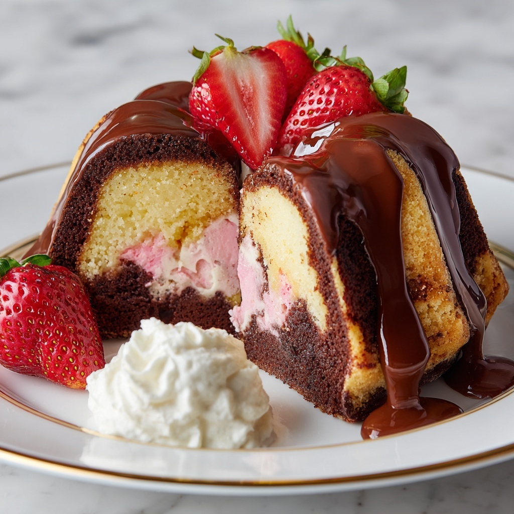 Neapolitan Bundt Cake with Strawberry, Chocolate, and Vanilla Layers Recipe - Recipe Image