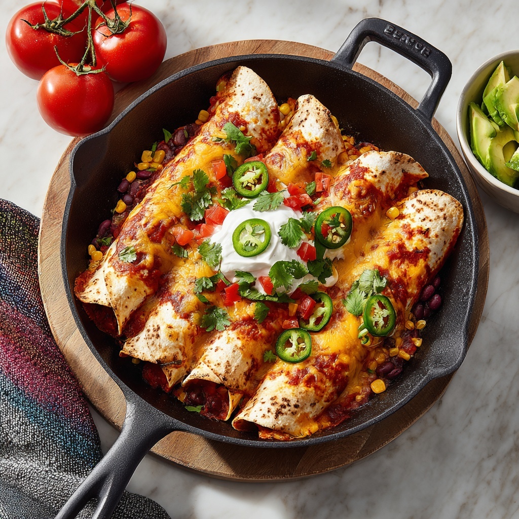 Skillet Chicken Enchiladas with Red Sauce and Cheddar-Jack Cheese Recipe - Recipe Image
