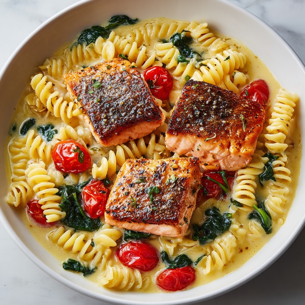Healthy Creamy Tuscan Salmon Pasta Recipe - Recipe Image