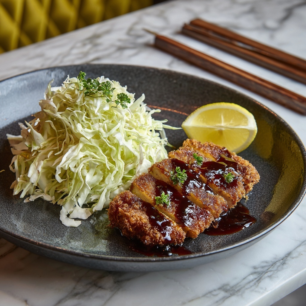 Crispy Japanese Tonkatsu with Shredded Cabbage and Tonkatsu Sauce Recipe - Recipe Image