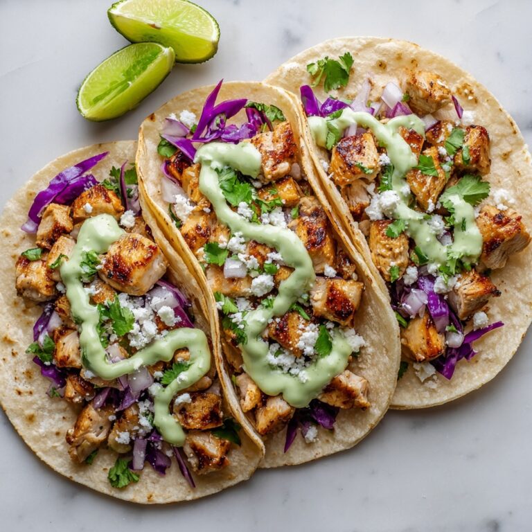 Chicken Street Tacos with Cilantro, Purple Cabbage, and Creamy Tomatillo Dressing Recipe