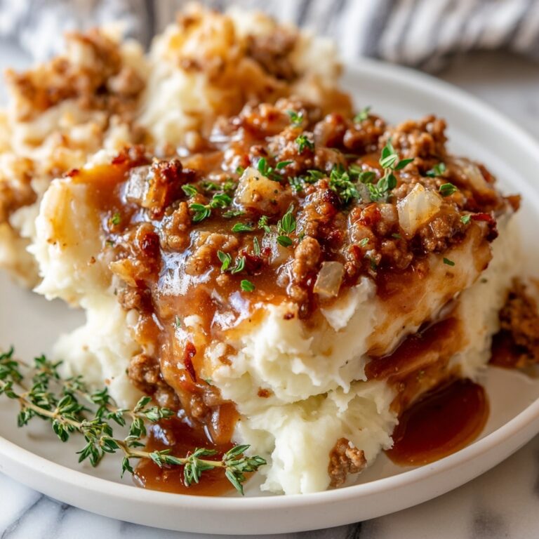Ground Beef Gravy over Creamy Mashed Potatoes Recipe