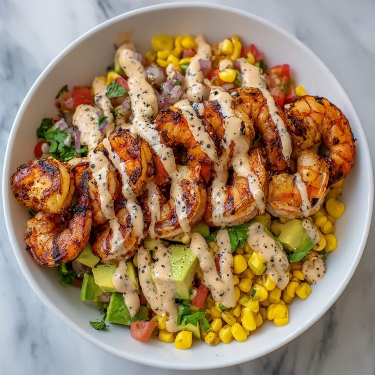 Grilled Shrimp Bowl with Avocado, Corn Salsa & Creamy Garlic Sauce Recipe