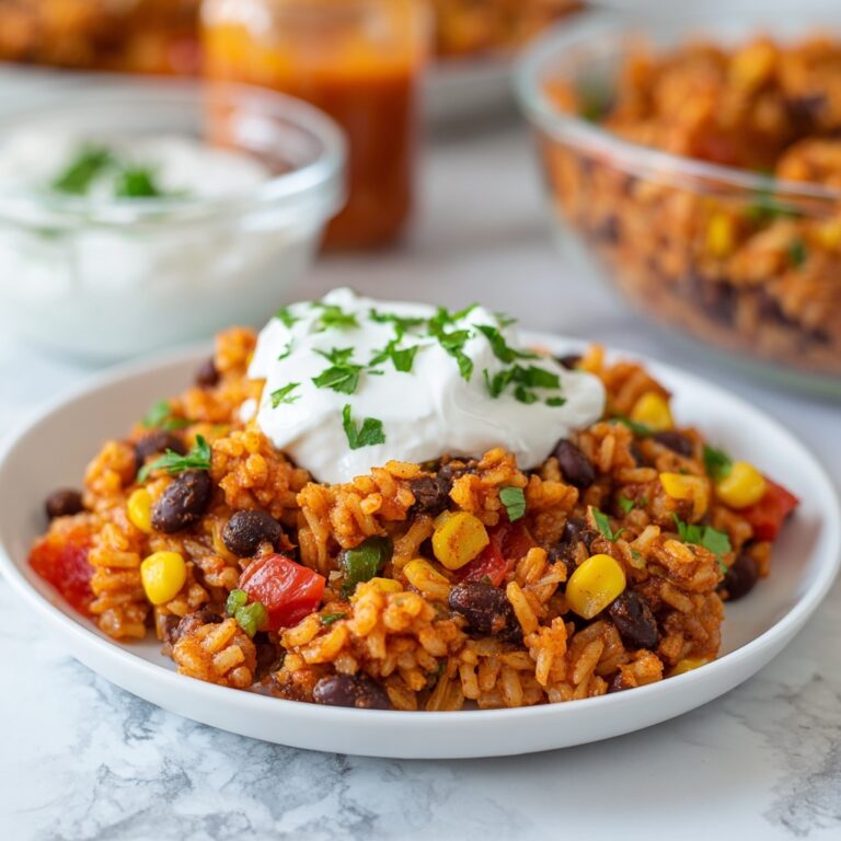 Mexican Rice Casserole with Ground Beef, Black Beans, and Cheese Recipe