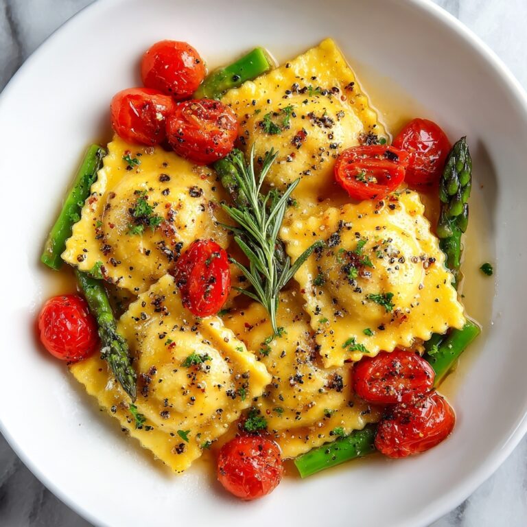 Ravioli with Cherry Tomatoes and Asparagus in Garlic Herb Sauce Recipe