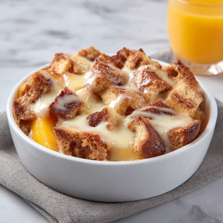 Peach Bread Pudding with Cinnamon and Vanilla Recipe