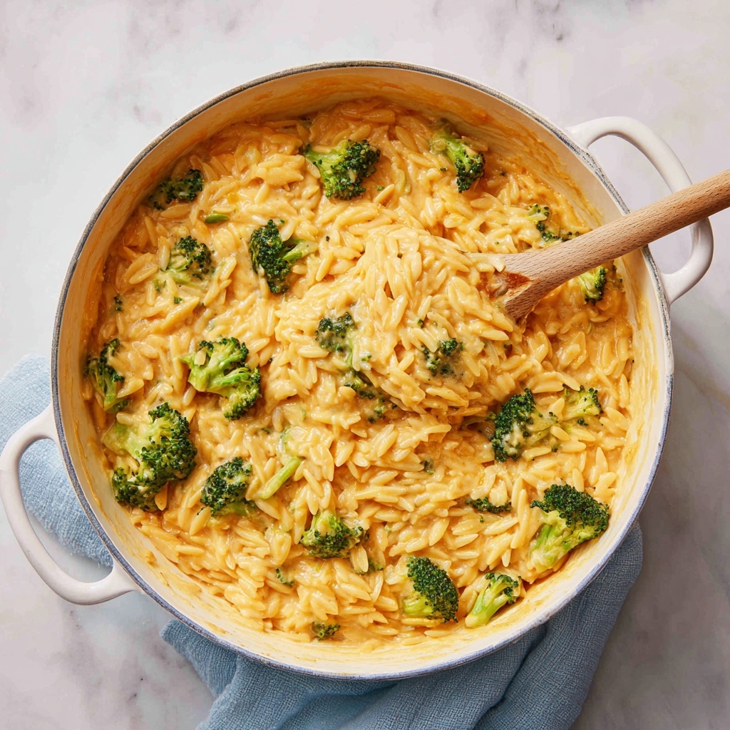 Creamy One-Pot Broccoli Cheddar Orzo Recipe - Recipe Image