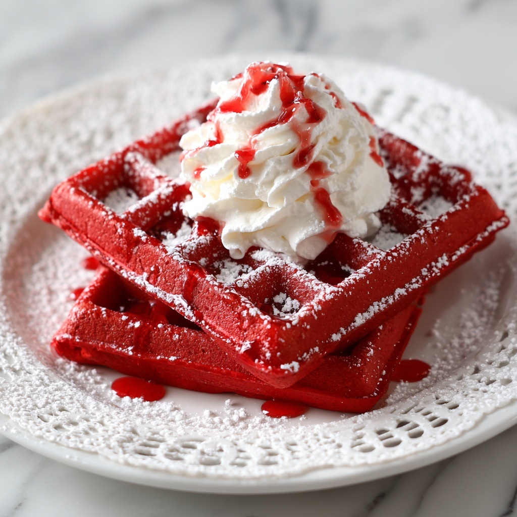 Red Velvet Waffles with Cream Cheese Frosting Recipe - Recipe Image