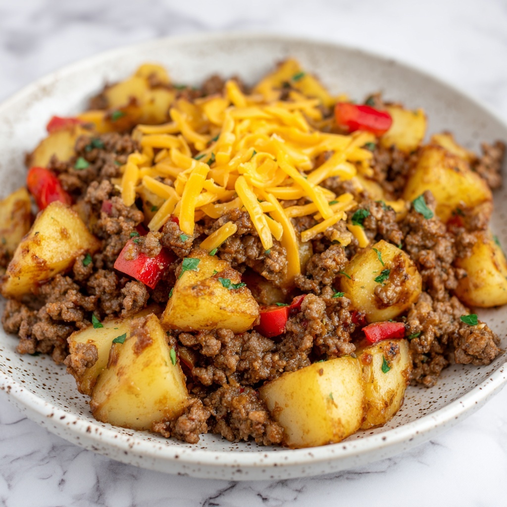 Loaded Breakfast Hash with Sausage, Ham, and Cheddar Recipe - Recipe Image
