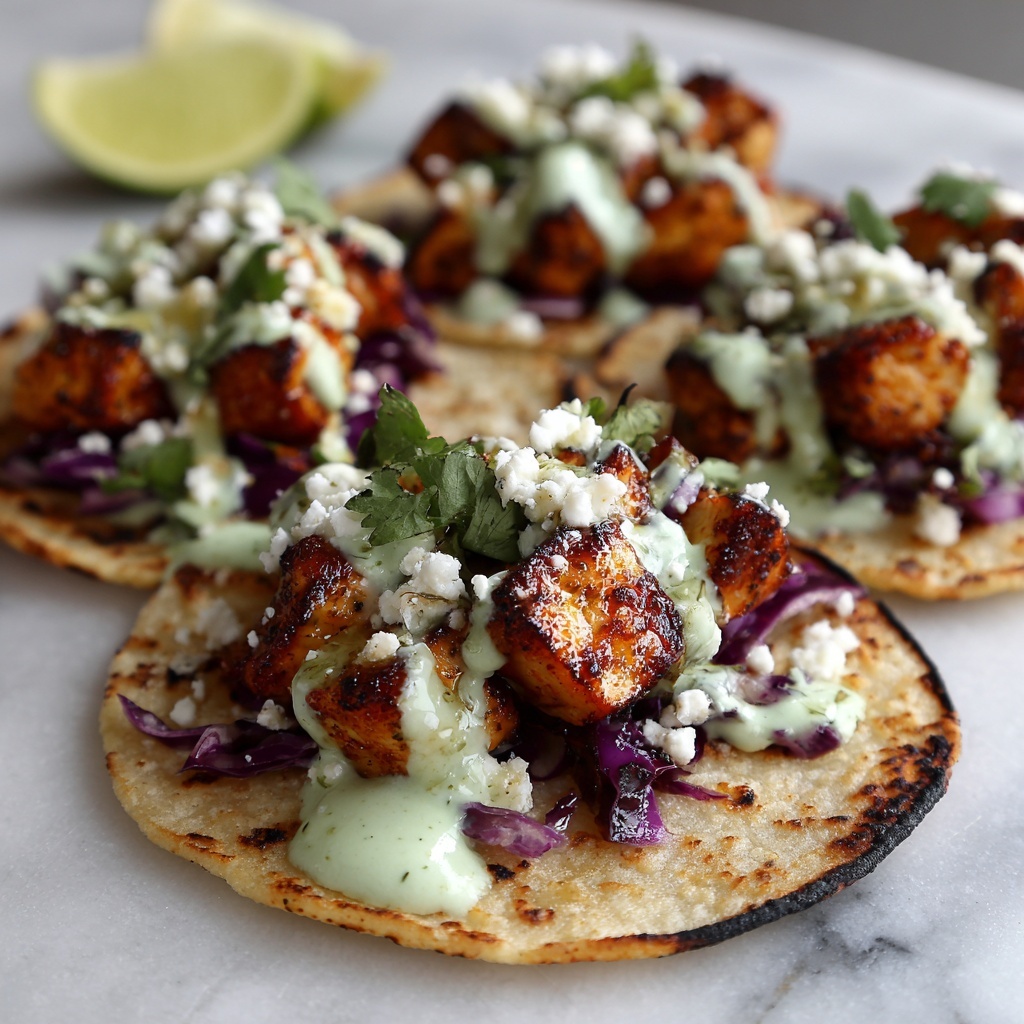 Chicken Street Tacos with Cilantro, Purple Cabbage, and Creamy Tomatillo Dressing Recipe - Recipe Image