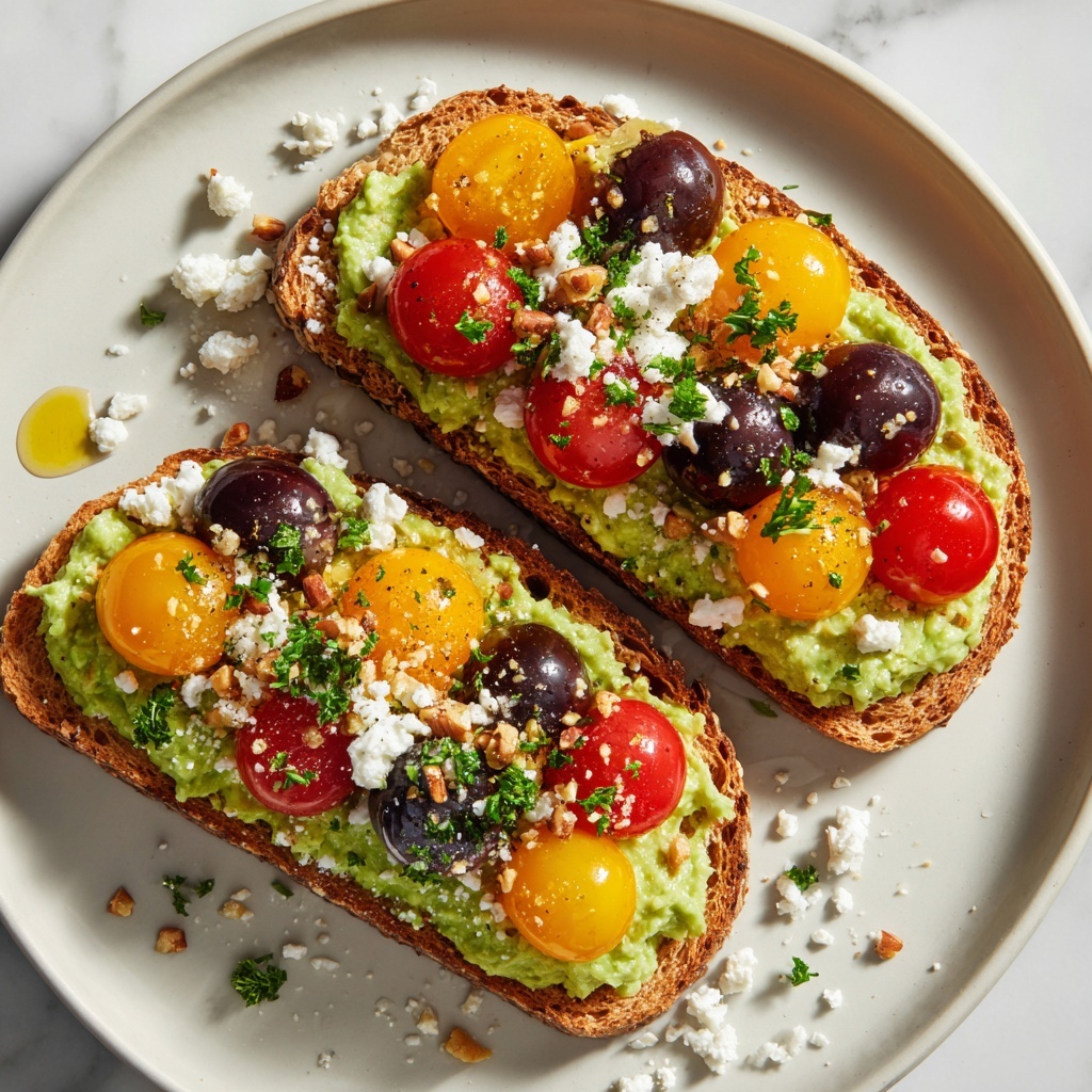 Avocado Toast with Feta, Cherry Tomatoes, Cranberries, and Walnuts Recipe - Recipe Image