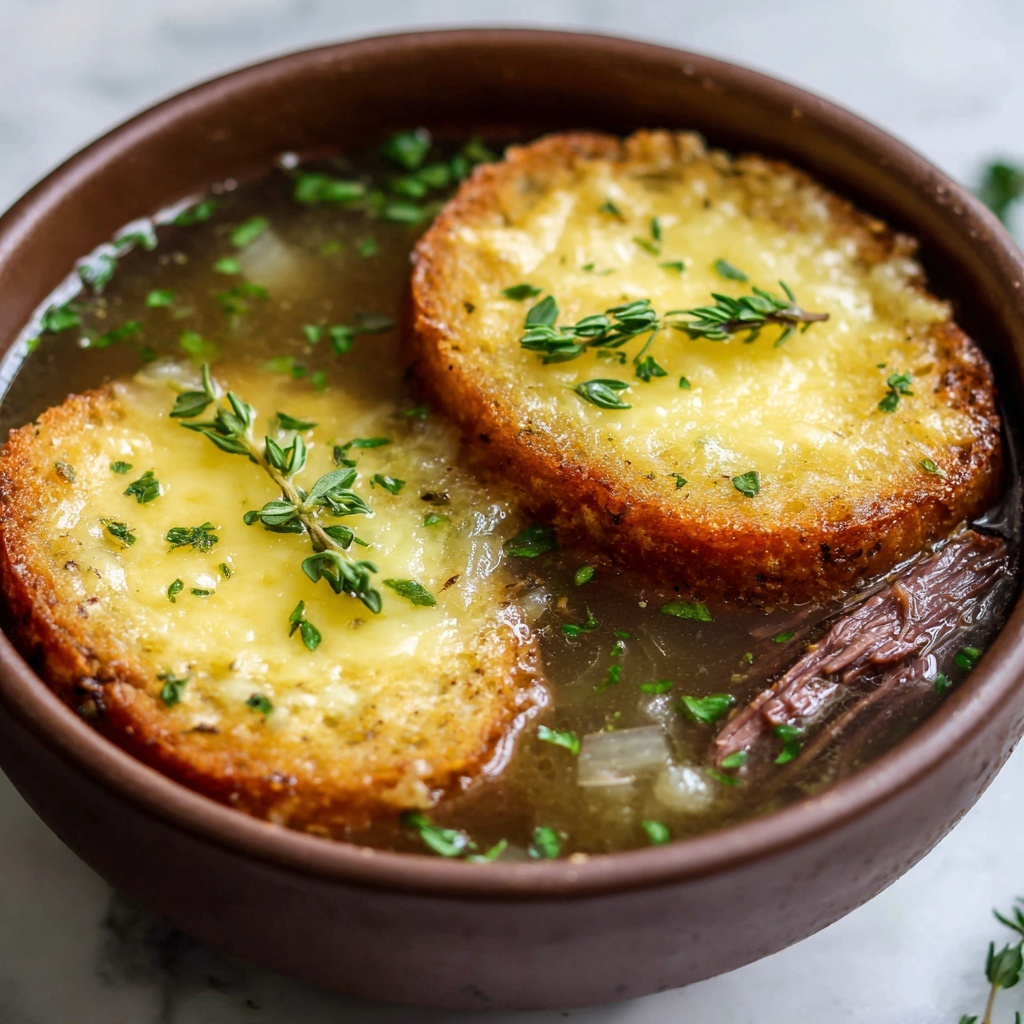 Savory French Onion Beef Short Rib Soup with Gruyère Toast Recipe - Recipe Image