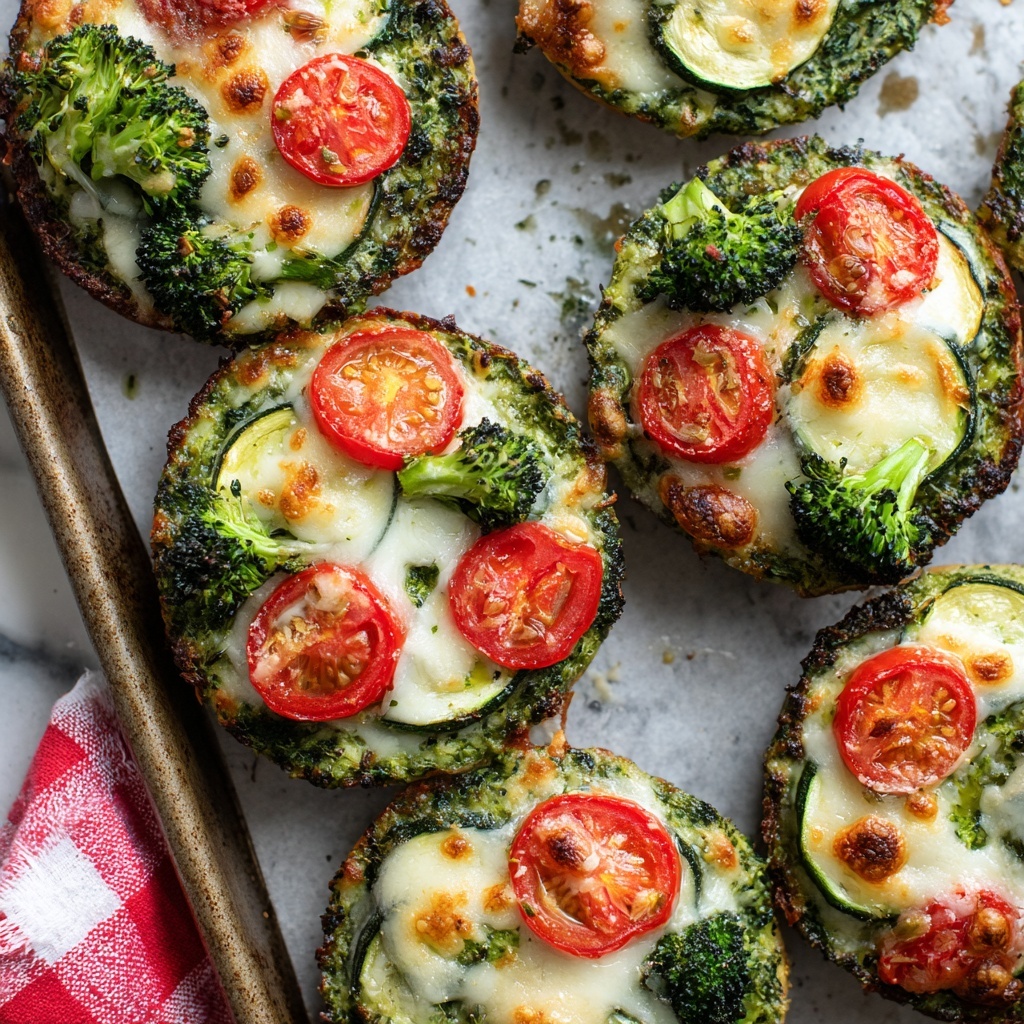 Mini Veggie Pizzas with Broccoli Crust Recipe - Recipe Image