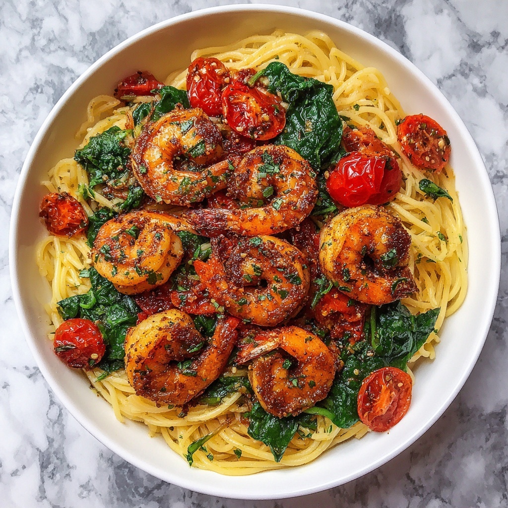 Shrimp Tomato Spinach Pasta in Garlic Butter Sauce Recipe - Recipe Image