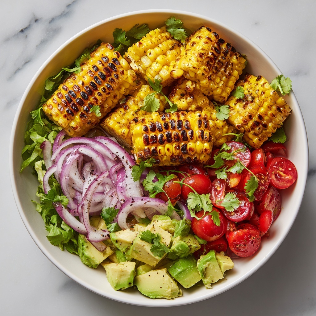 Grilled Corn Steak Salad with Cherry Tomatoes, Avocado, and Cilantro Recipe - Recipe Image